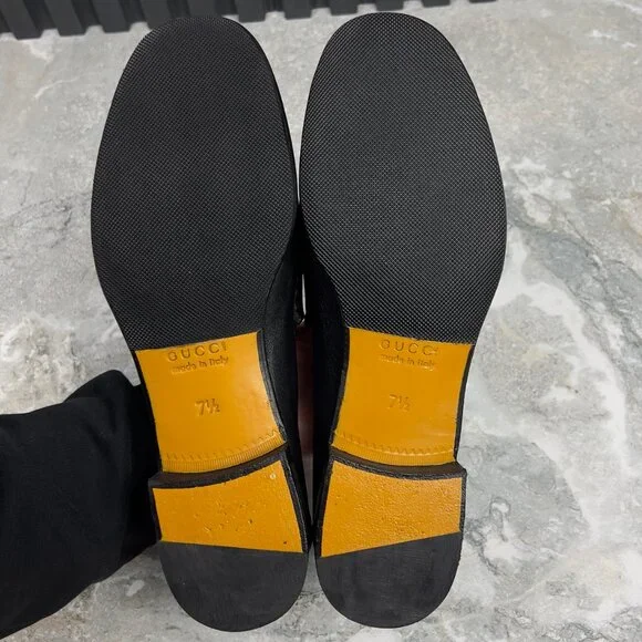 GUCCI Interlocking GG Logo Loafers Heels Black Leather 7.5 G  display picture 1